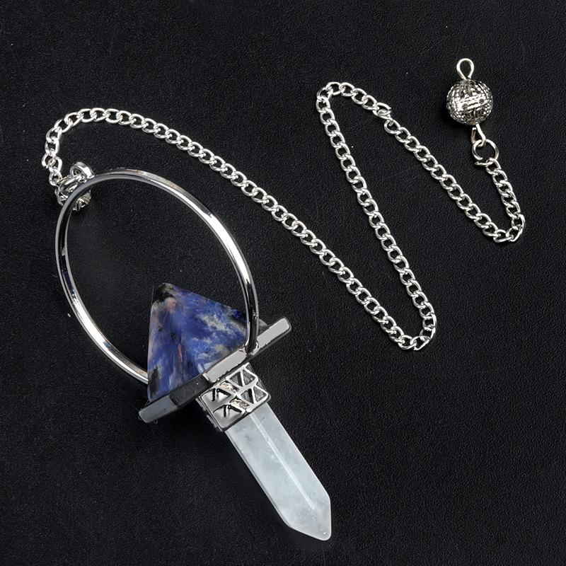 Pyramid Healing Crystal Point Pendulum with 7 Chakra Stone Beads Chain for Dowsing Divination Reiki Meditation