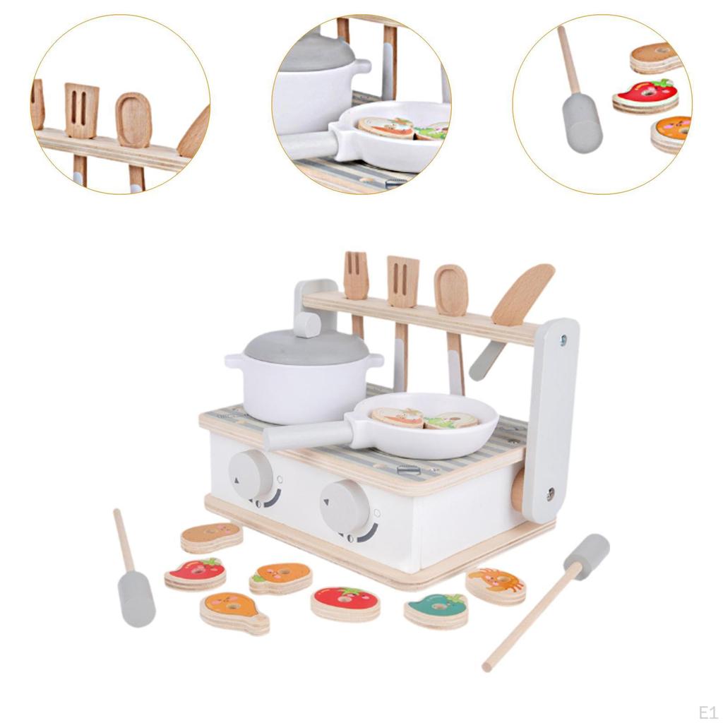 Wooden Kitchen Toy, Cooking Set,Portable BBQ Mini and Grill Toy for Children