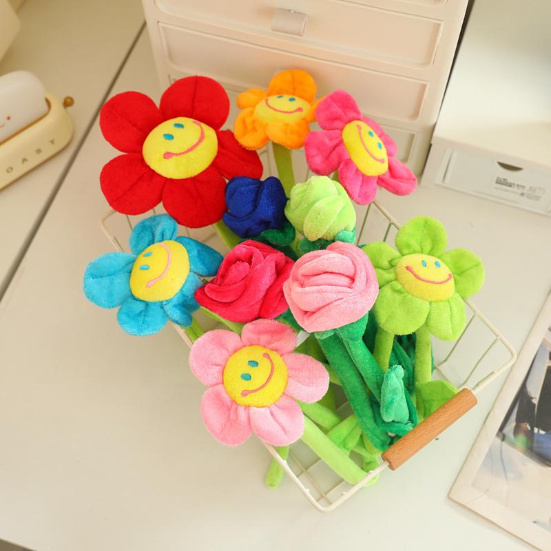 Hot Sale Cartoon Simulation Sun Flower Rose Flower Plush Toys Smile Face Flower Bendable Curtain Buckle Children Gift Room Decor