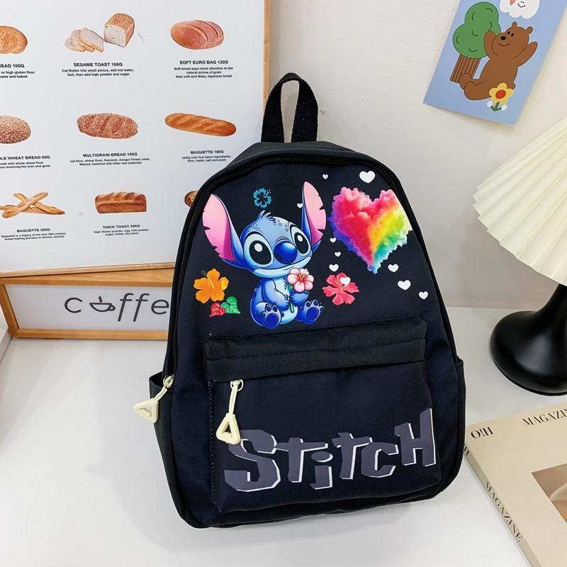 Stitch Flower Pattern Kids Backpack With Breathable Nylon For Elementary School Children