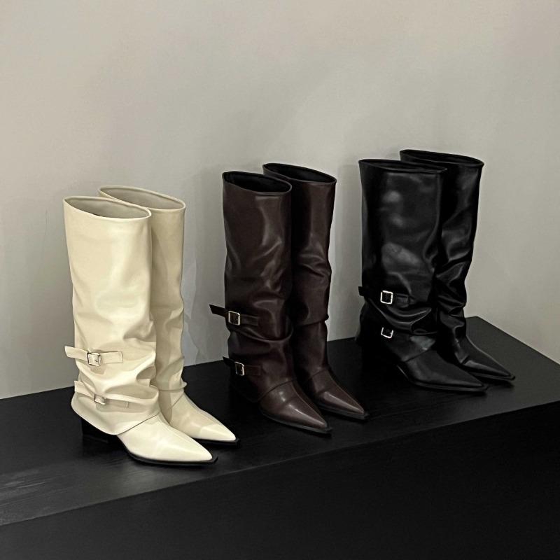 Fashion Designer Women Boots Luxury Cosy Pointed Toe Woman Shoes New Belt Buckle Thick Heel Boots for Women Fashion Sexy Knee-High Boots