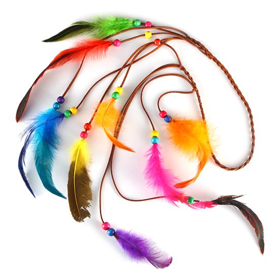 Bohemian Women Peacock Feather Headband Braided Rope Hair Band Hippie Headdress