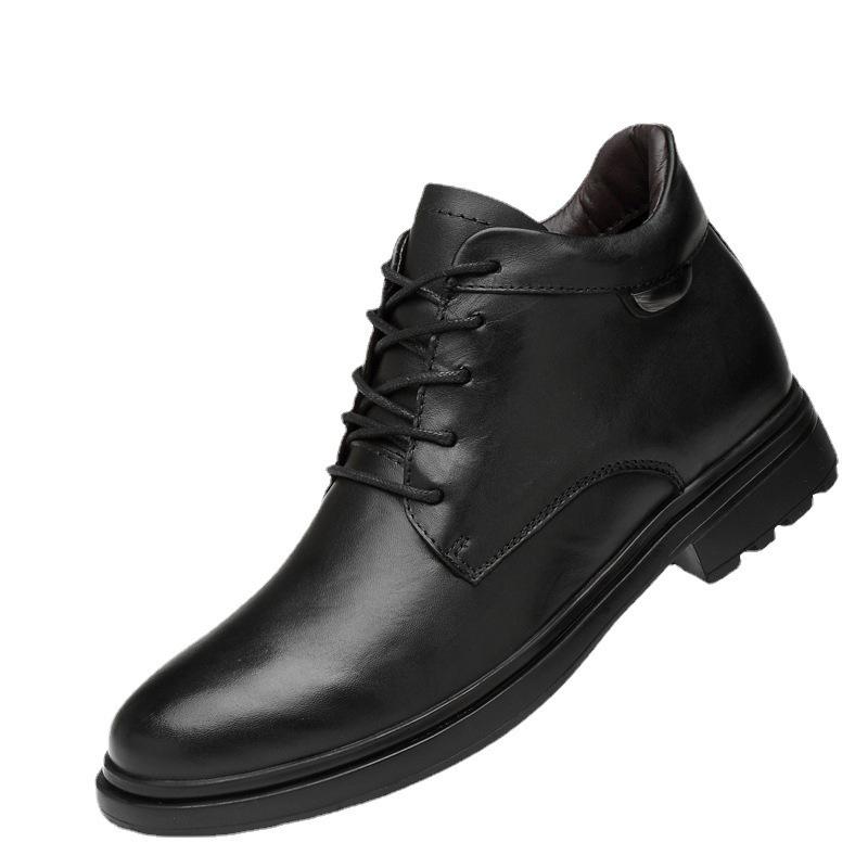 Men's High-Top Cowhide Boots - Autumn/Winter Casual Leather Shoes, Warm Velvet-Lined, Large Size