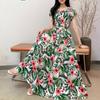 2024 Women's Beach Dress Short Sleeve Floral Dress Cotton Travel Vacation Bohemian Skirt Summer Halter
