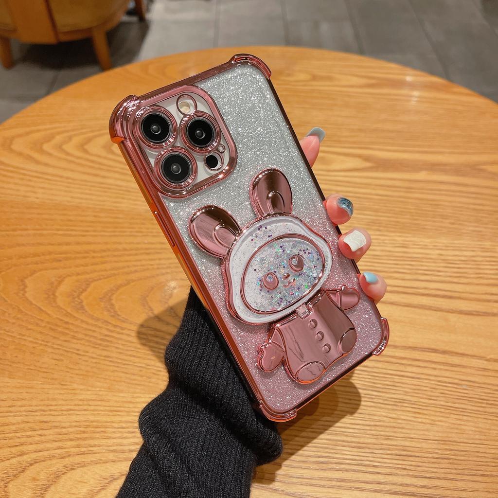 Electroplating model is suitable for iPhone17Promax mobile phone case cute Apple 16/15 quicksand rabbit 14/7P soft XR