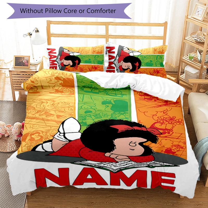 3pcs Mafalda2 Cover Set - Personalized Name, HD Printed Bedding with 1 Cover and 2 Pillowcases - Perfect for Home Decor, Easy Care