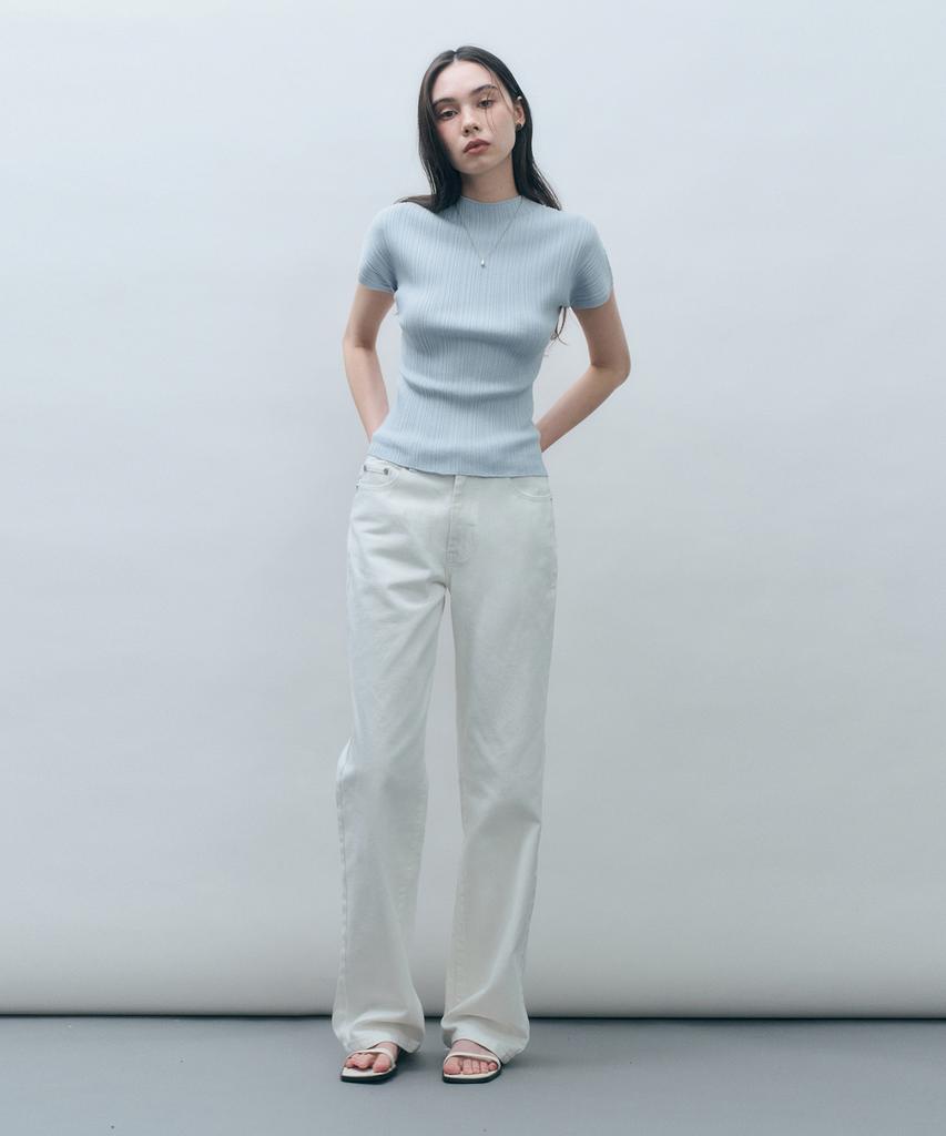 MONGDOL Wholegarment Half-Neck Pleated Knit Top Sky Blue Mdkt107Skyblue