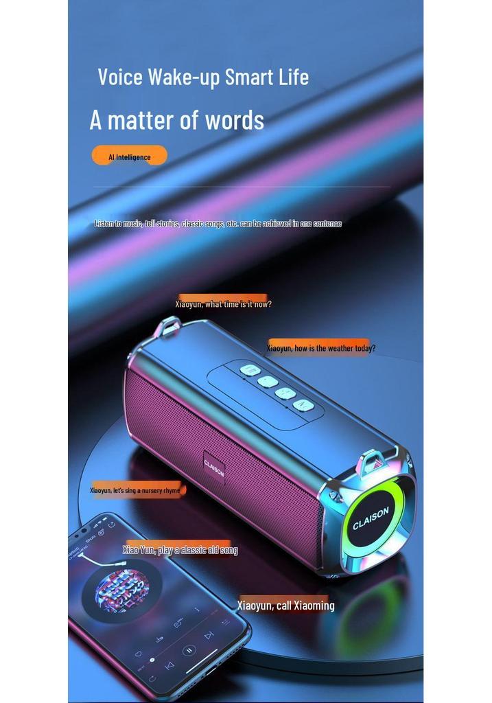 AI Smart Bluetooth Speaker T16: Dual Speakers, Large Volume, Card Slot, Long Battery Life, Subwoofer