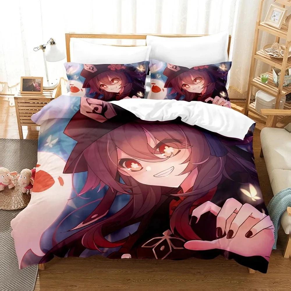 3D Druck Anime Genshin Impact Spiel Bettwäsche Set Doppel Twin King Bettbezug Bettdecke Kissenbezug Jungen Mädchen Erwachsene Schlafzimmer