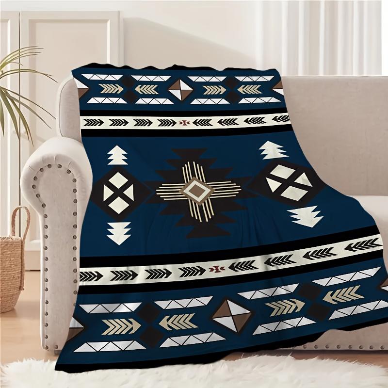 Bohemian Aztec Flannel Blanket - Soft Geometric Patterns Cozy Sofa Throw for Camping, Travel & Home Decor