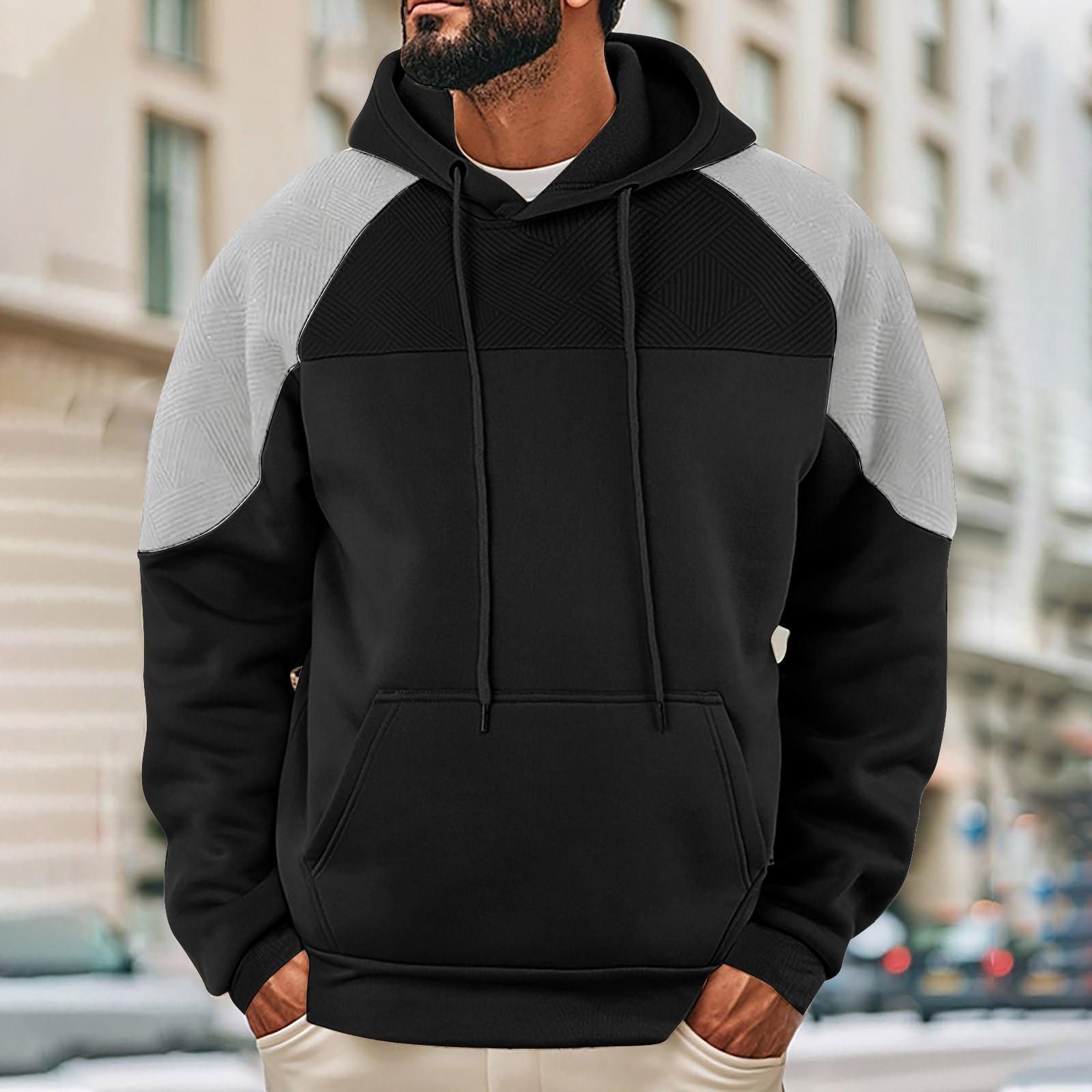 

Мужская модная повседневная толстовка с капюшоном и вставками на плечах L чёрный