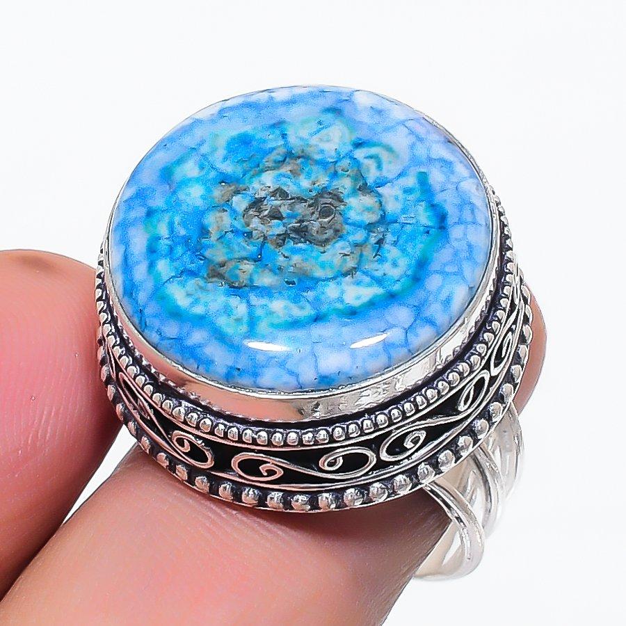Natural Blue Solar Quartz Gemstone 925 Sterling Silver Jewelry Ring Size 8 h2H58