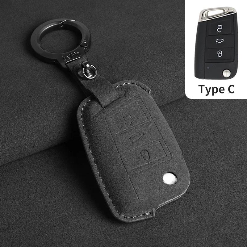 Suede Car Flip Key Case Cover for VW Volkswagen Golf 7 MK7 Tiguan MK2 T-roc T-cross Skoda Octavia Kodiaq Karoq Seat Ateca Leon