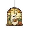 Halloween Reading Ghost Suncatcher Decoration Hanging Chair Cartoon Ghost Stained Glass 2D Flat Acrylic Wall Window Hanging Sign Ornament