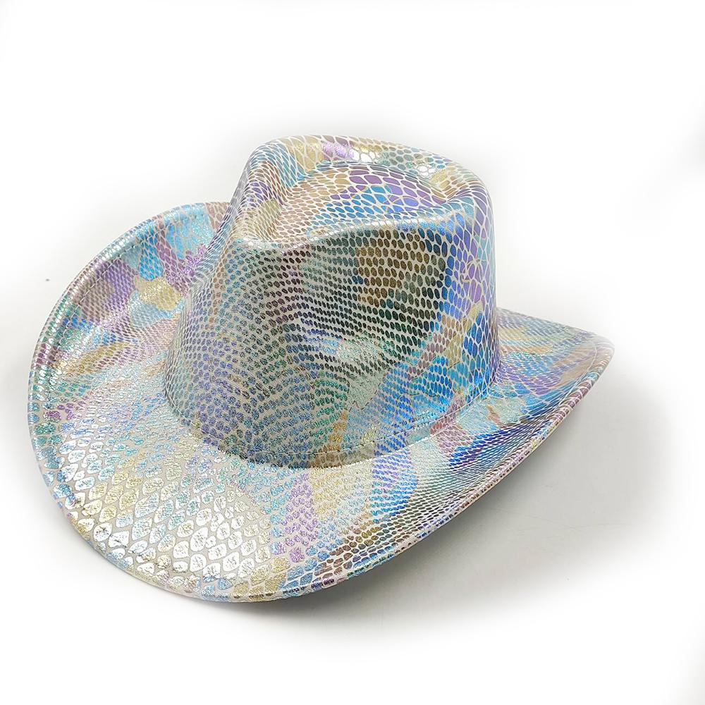 Color Blocks Laser Cowboy hat Western cowboy men and women retro party stage party Cowboy hat outdoor knight hat Wholesale