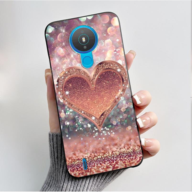 For Nokia 1.4 TA-1322 Nokia 3.4 TA-1288 TA-1285 TA-1283 Case Fashion Flower Painted Phone Casing Black Soft Silicone Back Cover