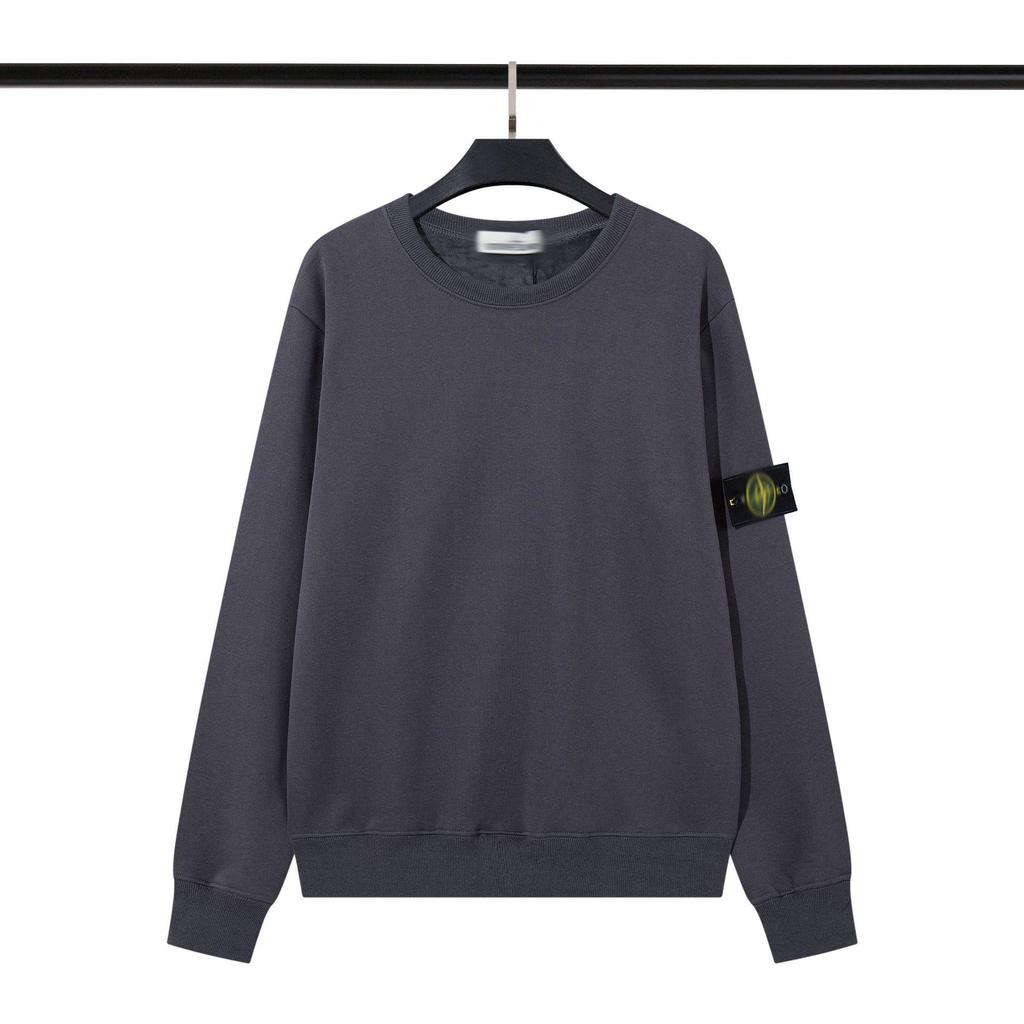 Unisex jednobarevná mikina s kulatým výstřihem, nášivkou a dlouhým rukávem