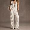 New V-neck Sleeveless Wide-leg Pants Set in A Relaxed and Fashionable Casual Style for Women.