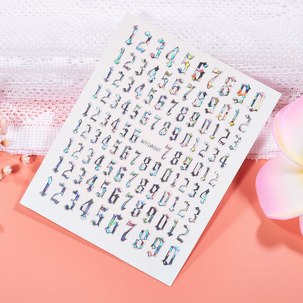 Color Digital Nail Art Sticker Fluorescent Laser Gold And Silver Featured Nail Jewelry 3D Nail Sticker