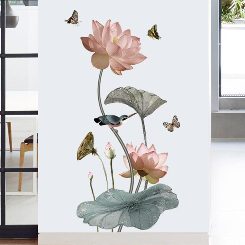 Pvc Lotus Wall  Stickers Self-adhesive Wallpaper For Bedroom Living Room Dining Room Commercial
