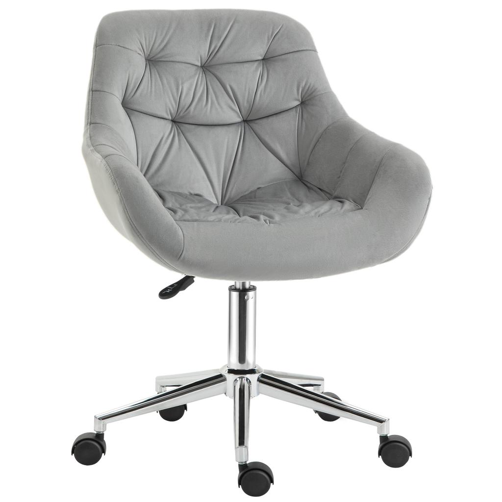 Ergonomic Swivel Office Chair with Adjustable Height and Wheels, Velvet Covering, 59x58x80-90cm, Grey