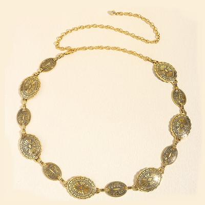 Retro Style Women's Metal Waist Chain Accessories Decorative Circle Carved Chain Belt High Style Accessories