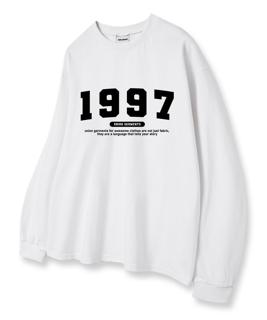UNION GARMENTS 1997 Number Logo Loose Fit Long Sleeve T-Shirt White [Basic Or Ribbed]