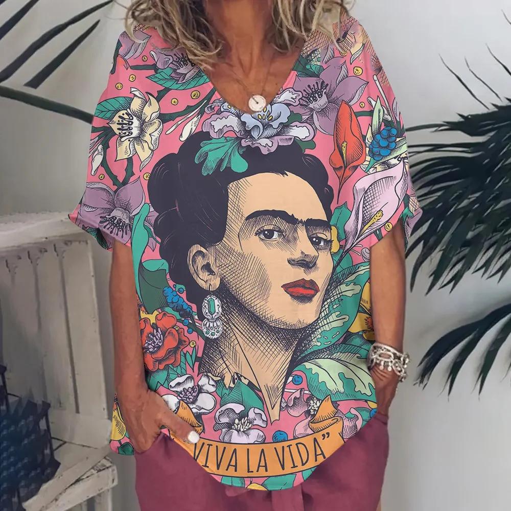 

Женская одежда с v-образным вырезом, женская одежда больших размеров с коротким рукавом, летняя футболка в стиле ретро, ​​модная футболка с принтом скрипки, уличная одежда L