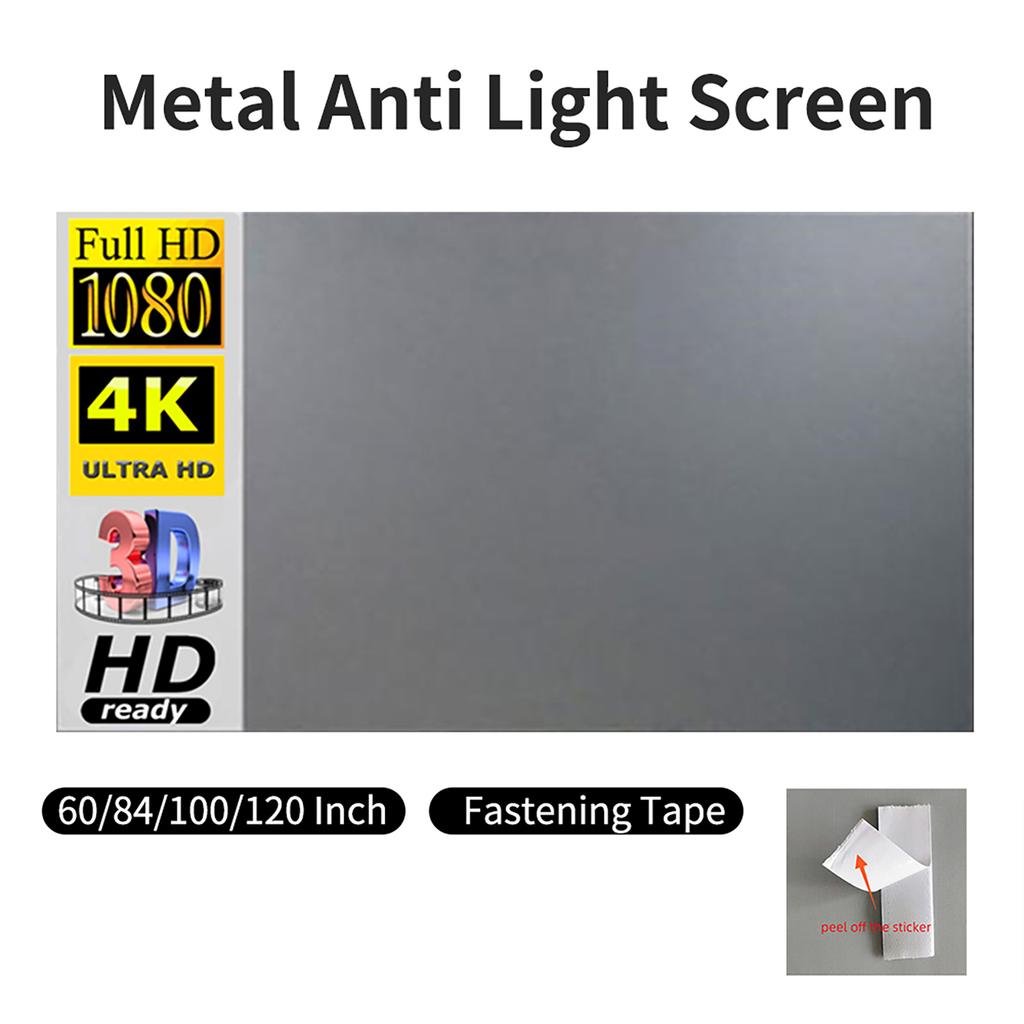 Portable Metal Projector Screen Anti Light Movie Screen 16:9 3D 4K 1080P HD Foldable Projection Screen Easy To Clean