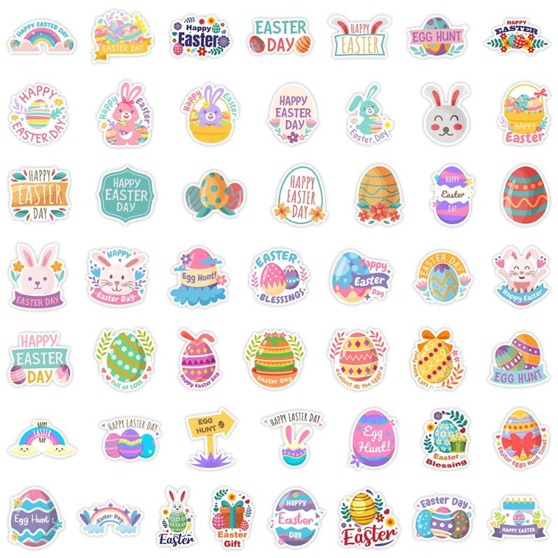 50 Stück/Set Oster Graffiti Aufkleber Niedliche Kaninchen Osterei Cartoon Festival Aufkleber DIY Gepäck Telefon Gitarre Klassisches Kinderspielzeug