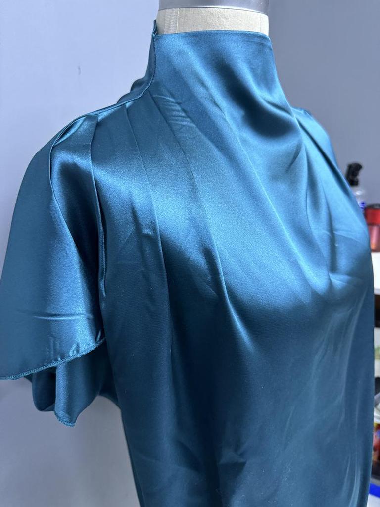 Autumn Faux Silk Asymmetrical Hem Women's Shirt 2025
