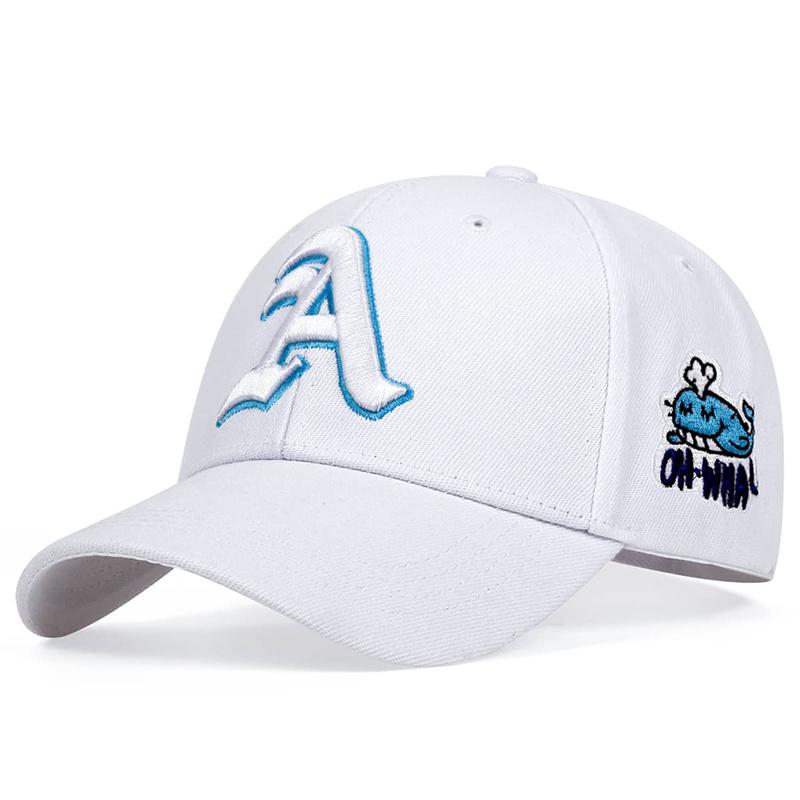 Unisex Gothic Letter A Side Whale Embroidery Baseball Caps Spring and Autumn Outdoor Adjustable Casual Hats Sunscreen Hat