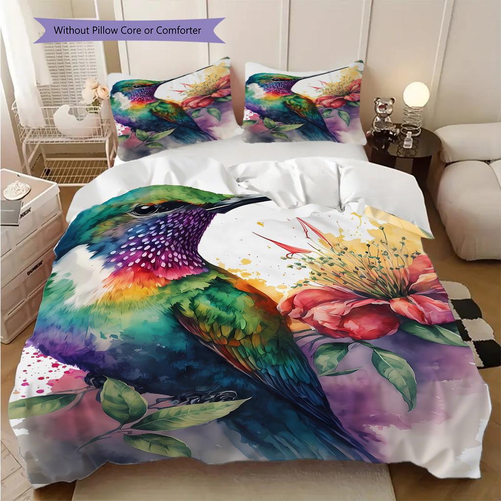 Hummingbird Pattern Bedding Quilt Set Quilt Cover Pillowcase Home Decoration Birthday Gift (1 * duvet cover + 2 * pillowcase, without core)