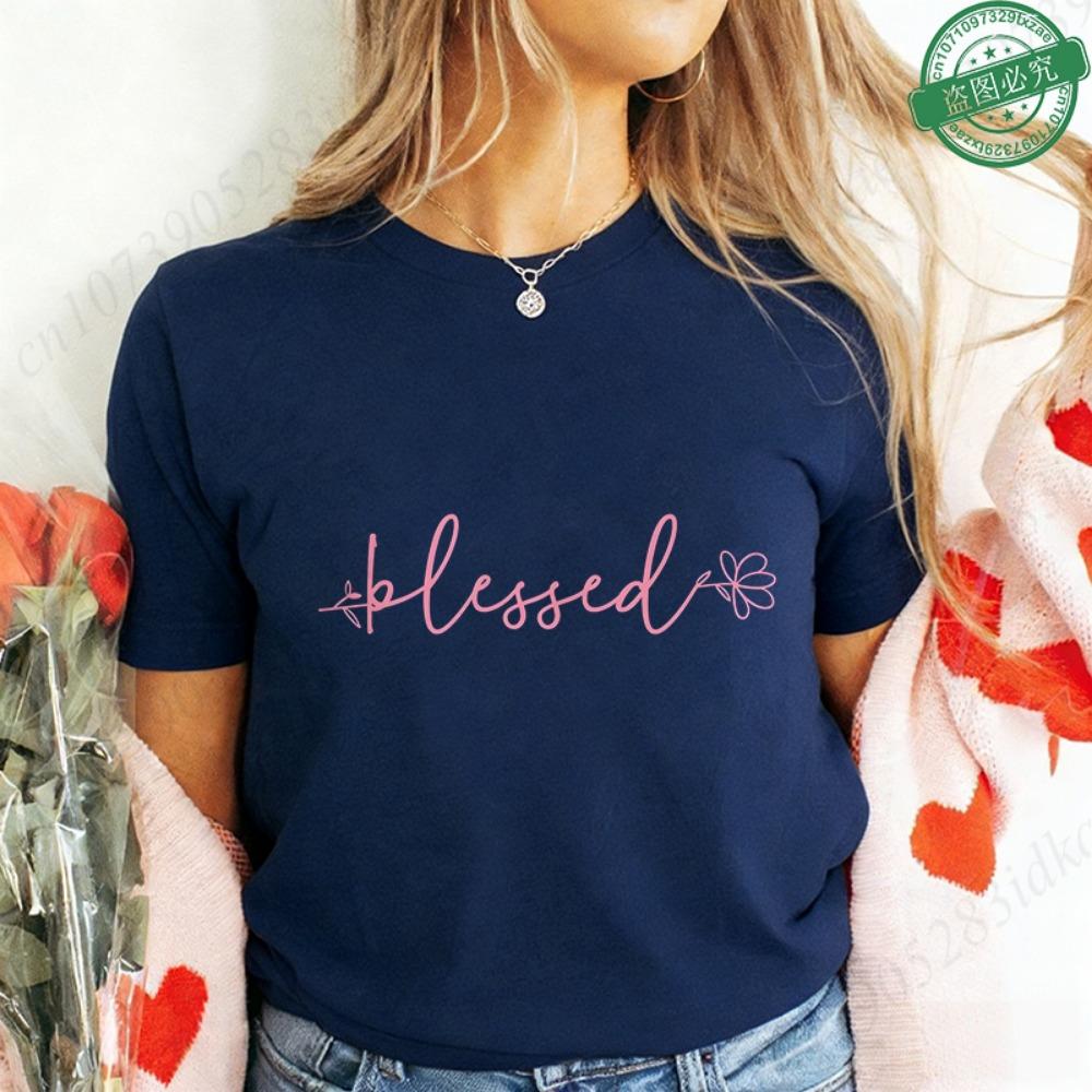 T-shirt Floreale Croce Benedetta da Donna, Maglietta Grafica con Fiori, Top Estivi a Maniche Corte con Scollo O Y2k, Abbigliamento Estetico Femminile per la Fede