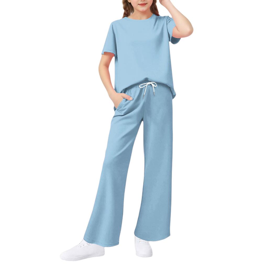 Girls' 2-Piece Set - Short Sleeve Tee & Wide Leg Pants