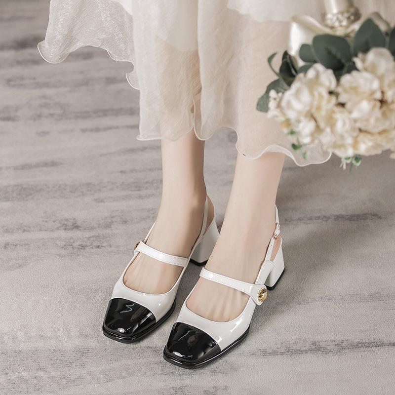 Splicing women's shoes bag head with Mary Jane thick heel empty single shoes women's sandals
