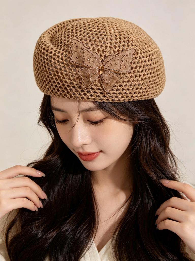 Französische Elegante Strass Schmetterling Hohl Baskenmütze Damen Sommer Koreanischer Stil Vielseitig Malerhut Modeaccessoire
