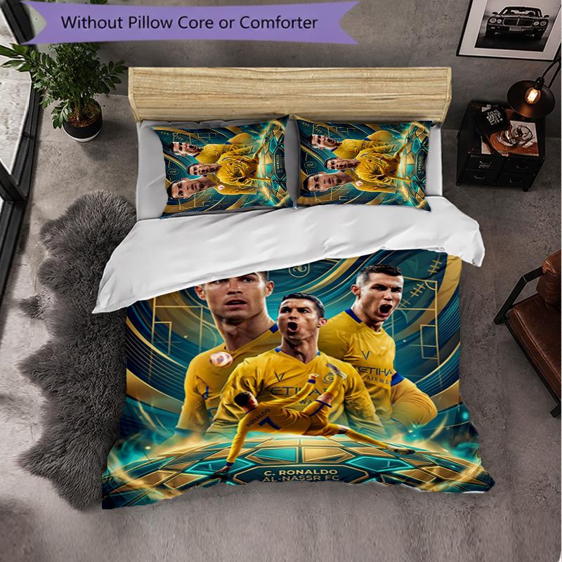 Cristiano Ronaldo Pattern 3 Pieces Bedding Set Soft Microfiber Duvet Cover with Pillow Cases for Bedroom