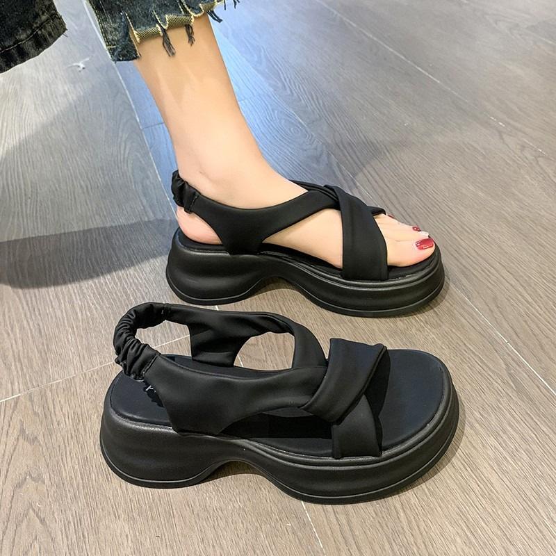 Platform women's sandals summer new Korean version cross open-toed elastic band student Roman beach sandals