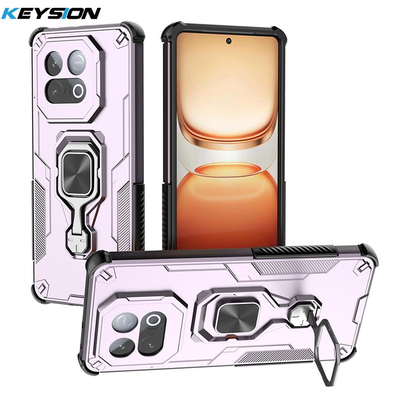 KEYSION Coque Armure Antichoc pour IQOO Z10 Turbo 5G Silicone+PC Support Anneau Métal Vertical Live Housse de Téléphone pour IQOO Z10 Turbo Pro