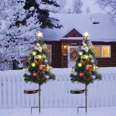 LUNPEAR Christmas Tree Set of 2 Garden Christmas Auto Energy Garden Suitable for Parking and Walkways Tree Lights, 65cm, Lights, Recessed, Waterproof,