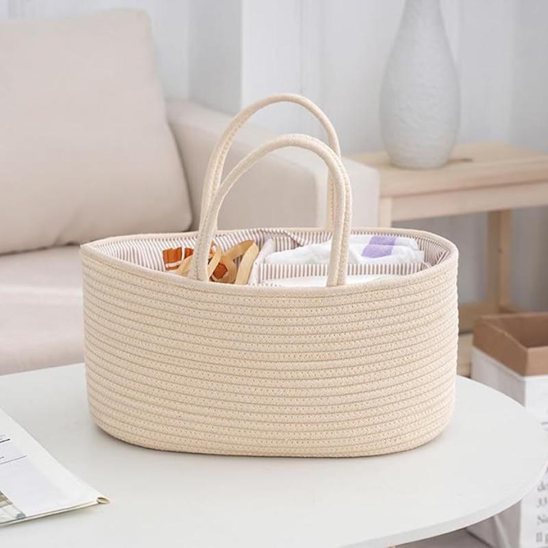 Baby Diaper Organizer Bag Woven Cotton Caddy Bag Multipurpose Bag Category Placement Basket