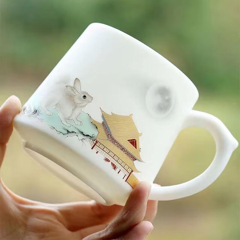 Chaxun Gold-Painted Jade Rabbit Porcelain Office Tea Set