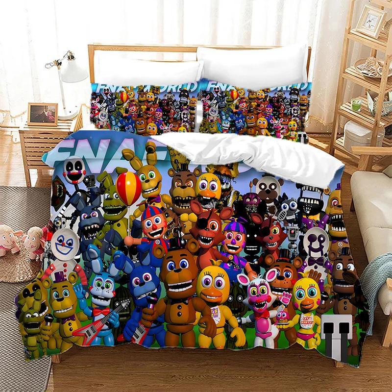 

Покрывала Five Nights At Freddys Мультяшный набор постельного белья с принтом FNAF Пододеяльник Игровой спальный комплект Постельное белье Наволочки Комплект EU Single-135x200cm