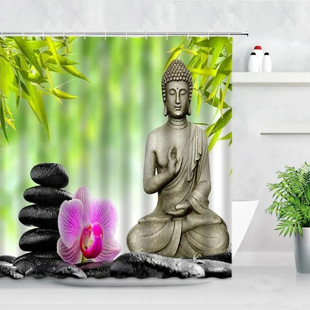 Indian Meditation Buddha Shower Curtains Set 3D Zen Retro Style Modern Home Decor Bathroom Polyester Fabric Bathtub Bath Curtain