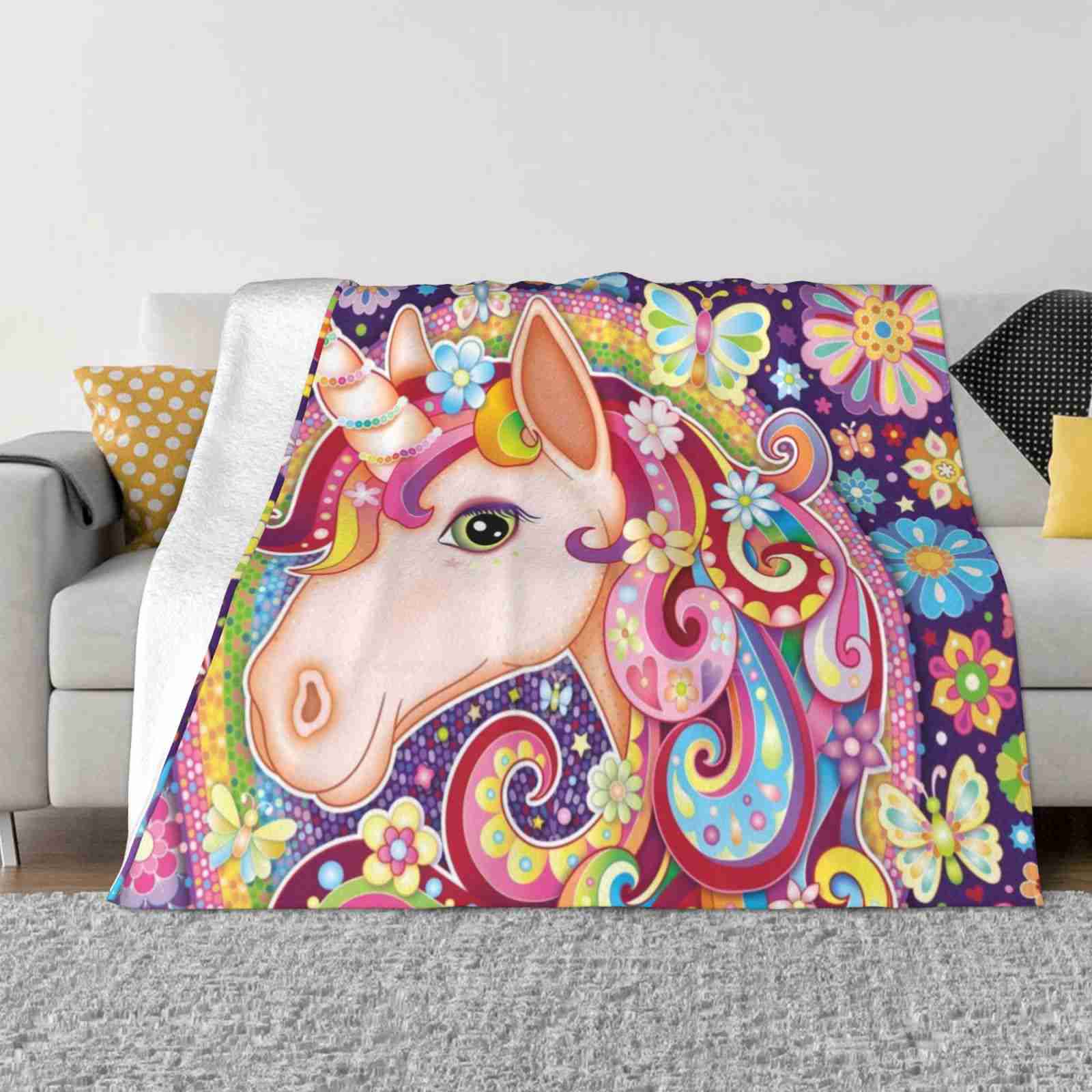 Единорог Радуга Искусство - Красочное Искусство с Единорогом от Тэни Микардл Мода Мягкое Теплое Фланелевое Одеяло Единорог Радужные Цветы 30x40in