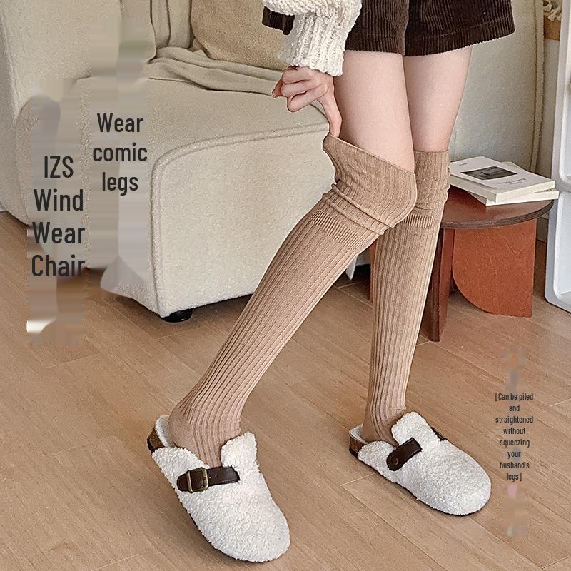 Meias femininas pretas acima do joelho: Outono/Inverno, cano médio, cano alto, ajuste skinny, antiderrapante, versátil para saias JK.