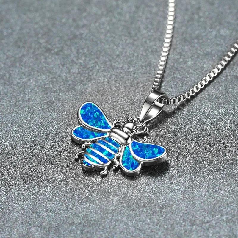 Fashion Cute Animal Bee Pendant Necklace For Women Inlay Blue Imitation Opal Necklace Wedding Jewelry Christmas Gifts for Her