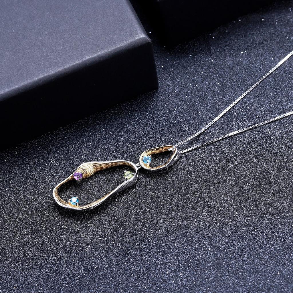 Original-Designer-High-End-Edelstein-Anhänger, italienische Handwerkskunst, S925-Sterlingsilber-Halskettenanhänger mit natürlichen farbigen Edelsteinen