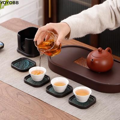 Durable Anti-scalding Cloth Coaster Set Chinese Style Elegant Heat Insulation Mat Vintage Quick-dry Tea Cup Holder Tea Party